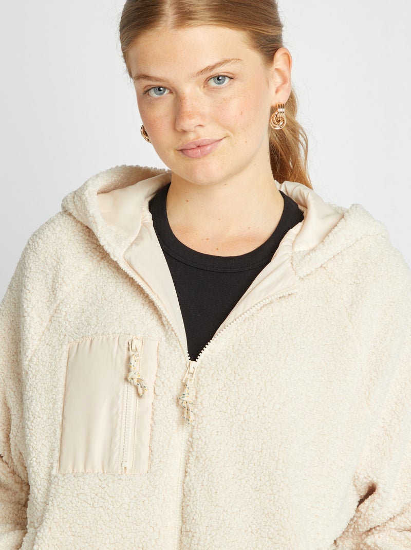 Casaco com capuz efeito lã de carneiro BEGE - Kiabi
