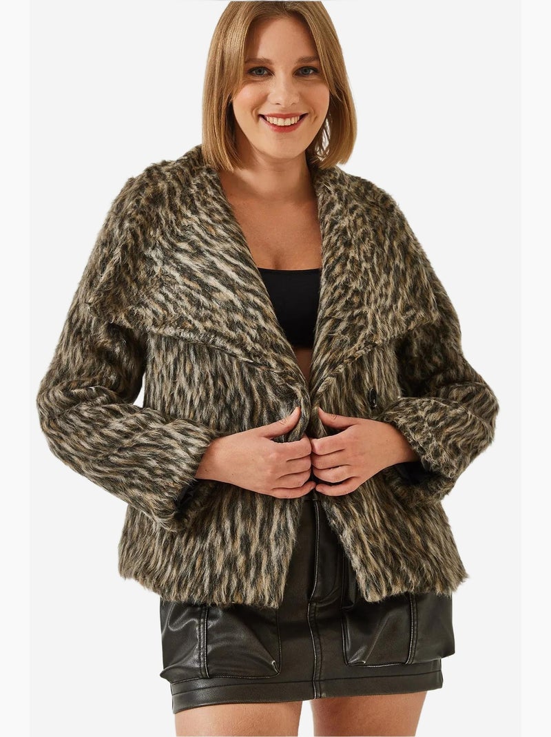 Casaco com estampado de leopardo escovado lucci Greige - Kiabi