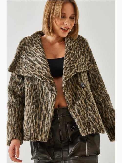 Casaco com estampado de leopardo escovado lucci - Kiabi Casaco com estampado de leopardo escovado lucci - Kiabi