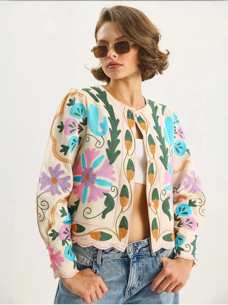 Casaco com estampado floral lucci Creme - Kiabi