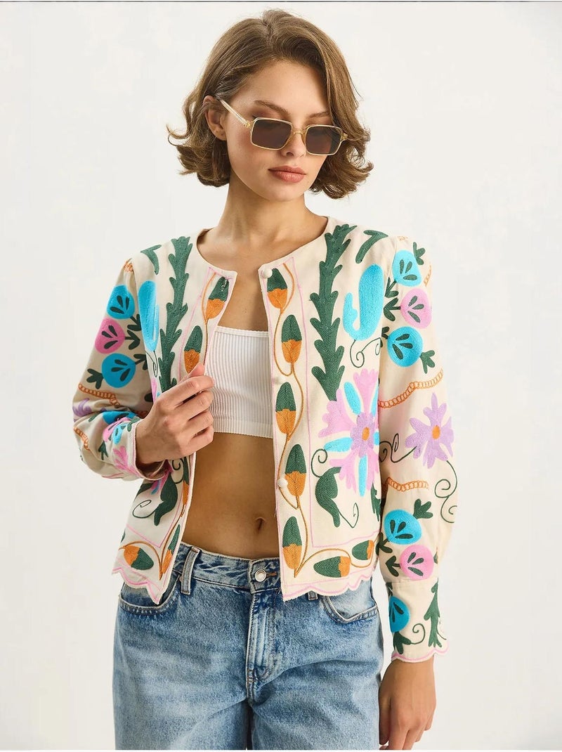 Casaco com estampado floral lucci Creme - Kiabi