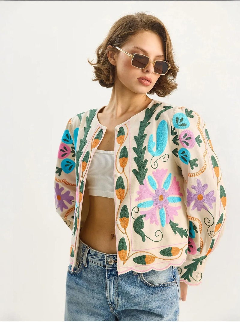 Casaco com estampado floral lucci Creme - Kiabi