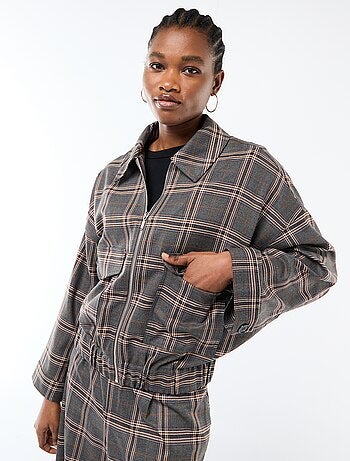 Casaco com fecho de correr aos quadrados e bolso aplicado