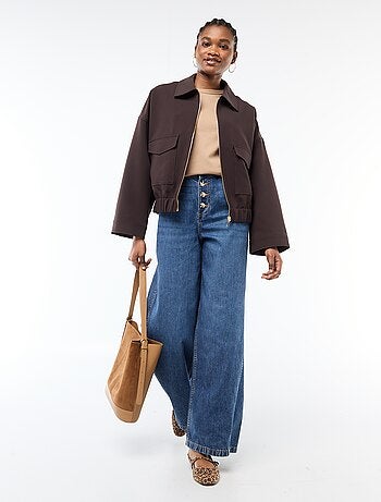 Casaco com fecho de correr e bolsos aplicados liso