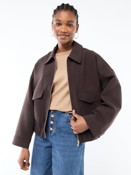 Casaco com fecho de correr e bolsos aplicados liso - Kiabi