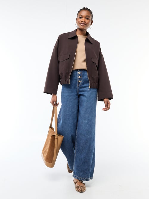 Casaco com fecho de correr e bolsos aplicados liso - Kiabi