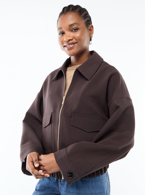 Casaco com fecho de correr e bolsos aplicados liso - Kiabi