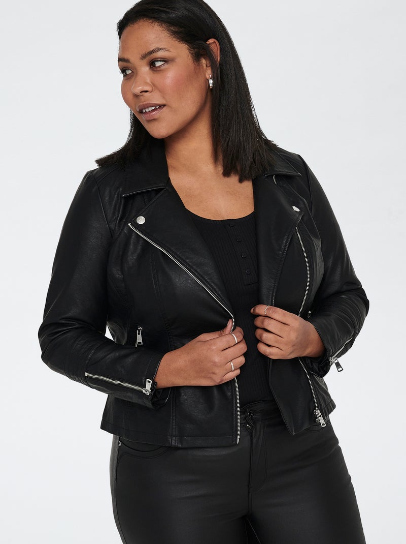 Casaco com fecho de correr em imitação de pele Preto - Kiabi