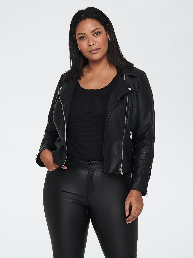 Casaco com fecho de correr em imitação de pele Preto - Kiabi