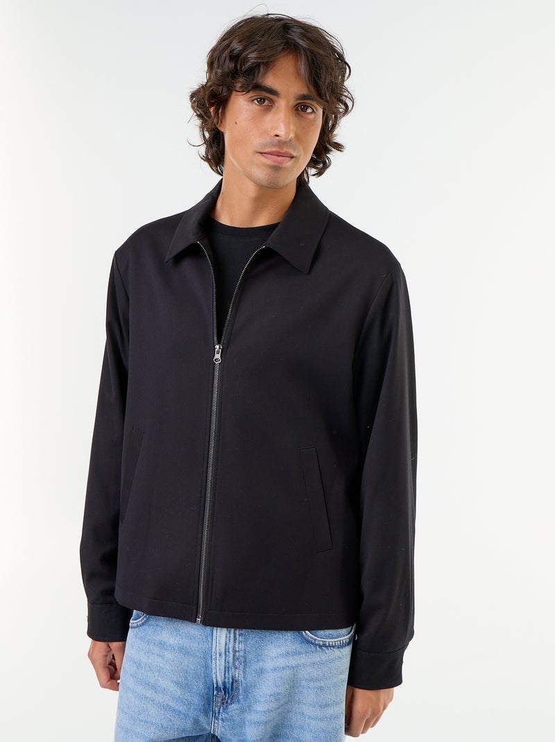 Casaco com fecho de correr liso Preto - Kiabi