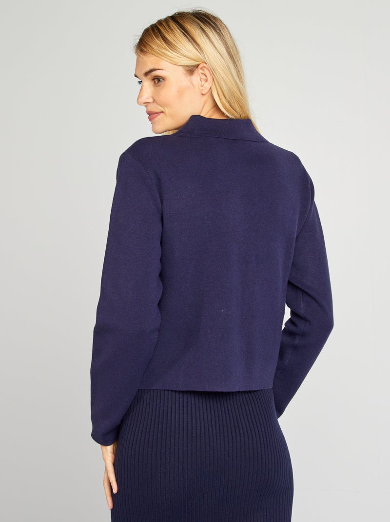 Casaco com fecho e gola de polo AZUL - Kiabi