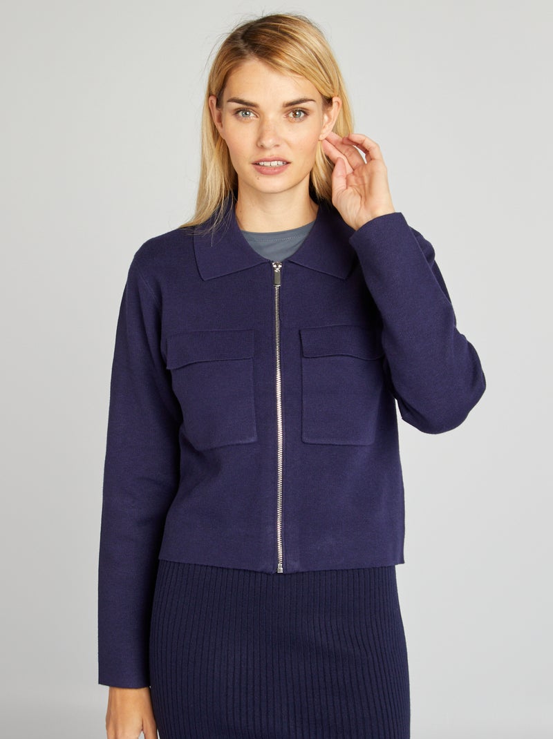 Casaco com fecho e gola de polo AZUL - Kiabi