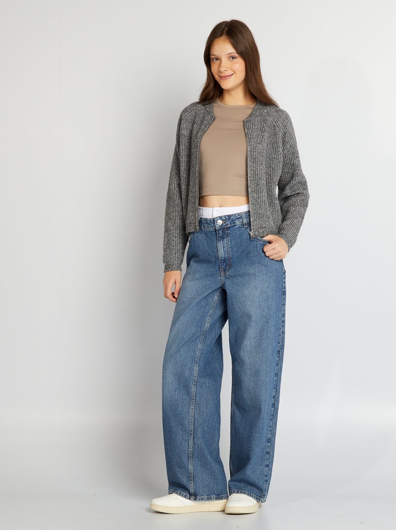 Casaco com fecho em malha entrançada CINZA - Kiabi