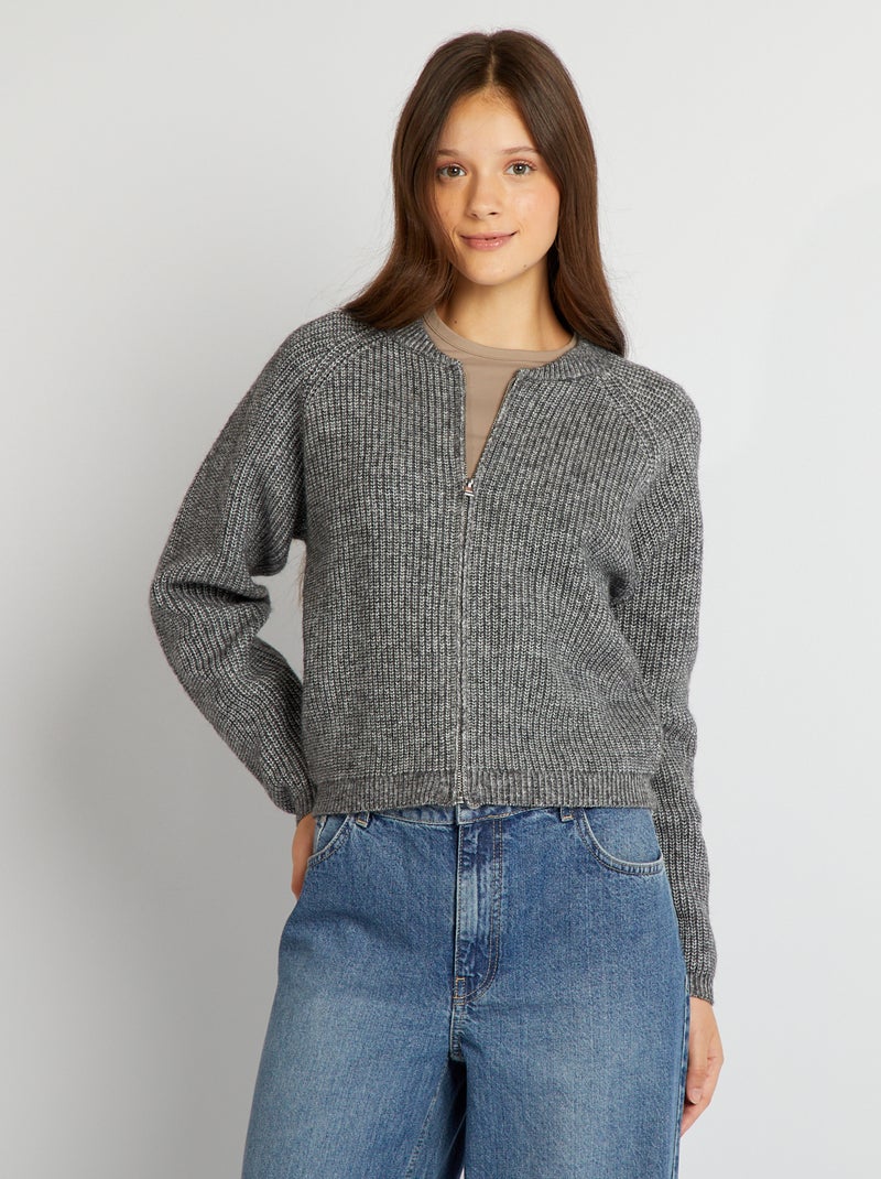 Casaco com fecho em malha entrançada CINZA - Kiabi