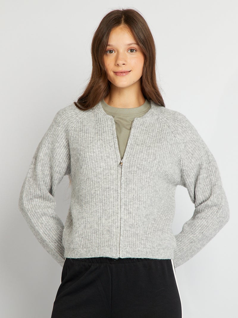 Casaco com fecho em malha entrançada CINZA - Kiabi