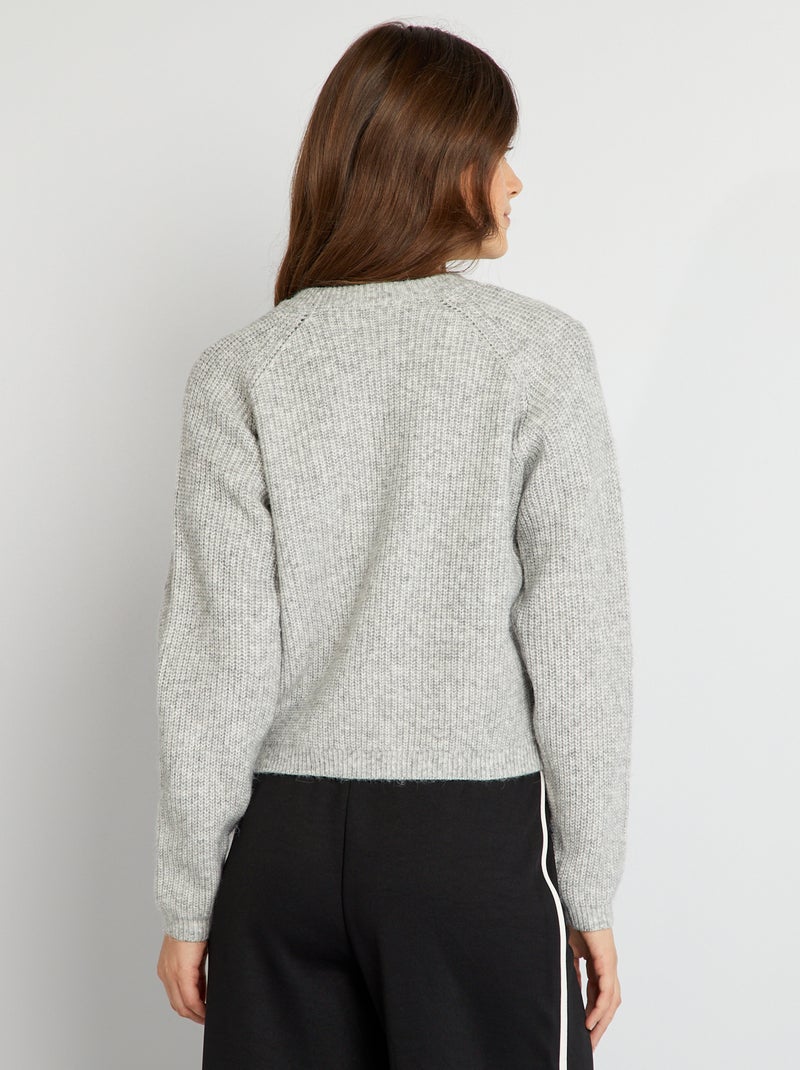 Casaco com fecho em malha entrançada CINZA - Kiabi