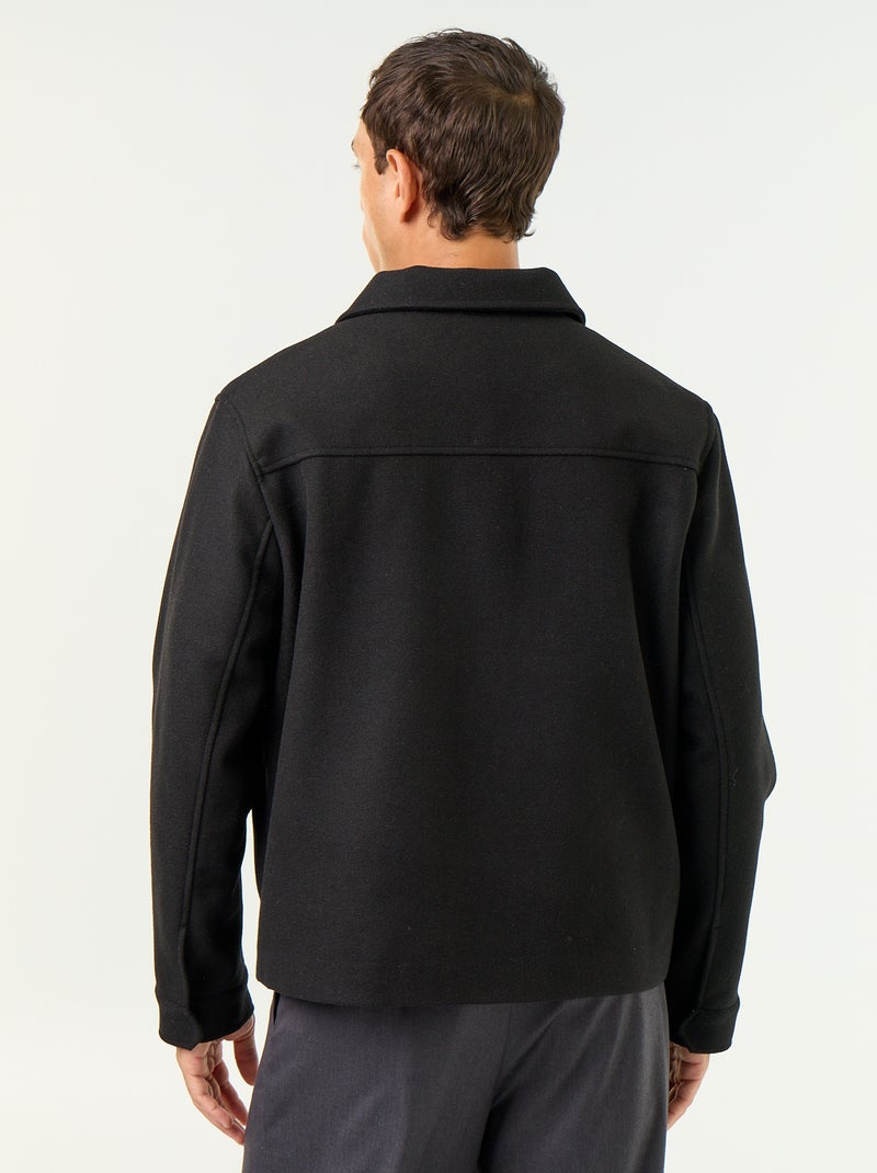 Casaco com gola de camisa e efeito lã Preto - Kiabi