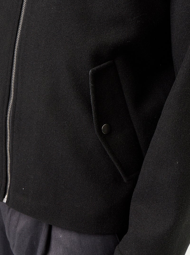 Casaco com gola de camisa e efeito lã Preto - Kiabi