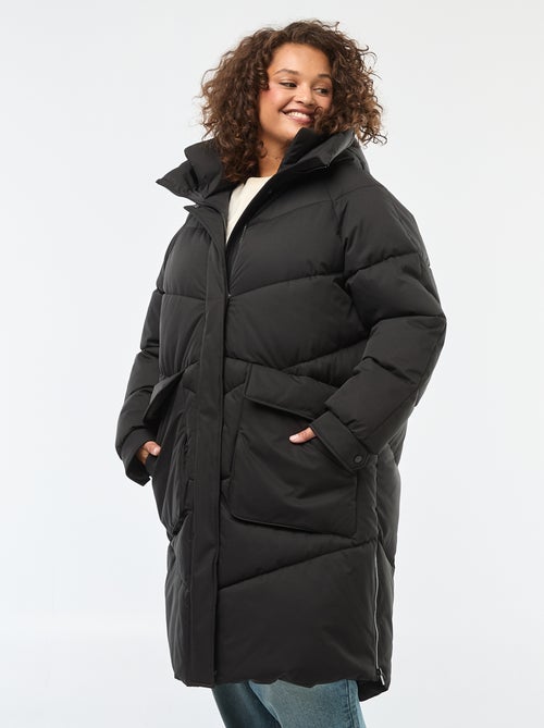 Casaco comprido acolchoado com capuz e bolsos com forro polar - Kiabi