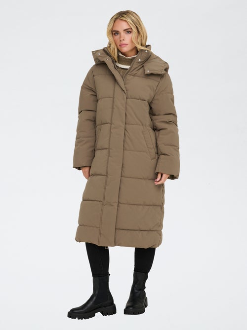Casaco comprido acolchoado com capuz 'JDY' - Kiabi