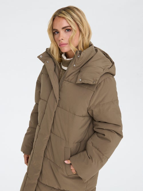 Casaco comprido acolchoado com capuz 'JDY' - Kiabi