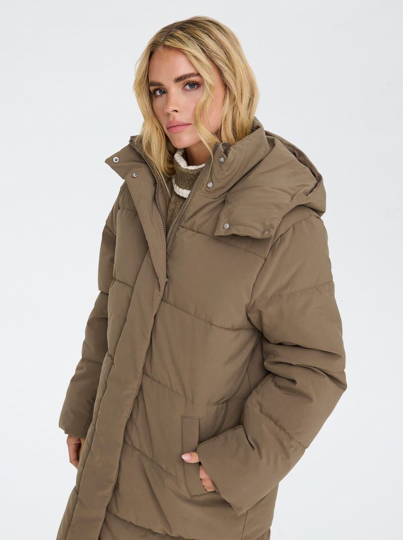 Casaco comprido acolchoado com capuz 'JDY' Bege - Kiabi