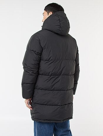 Casaco comprido acolchoado com capuz liso