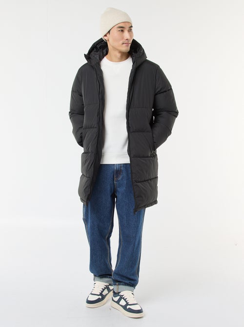 Casaco comprido acolchoado com capuz liso - Kiabi