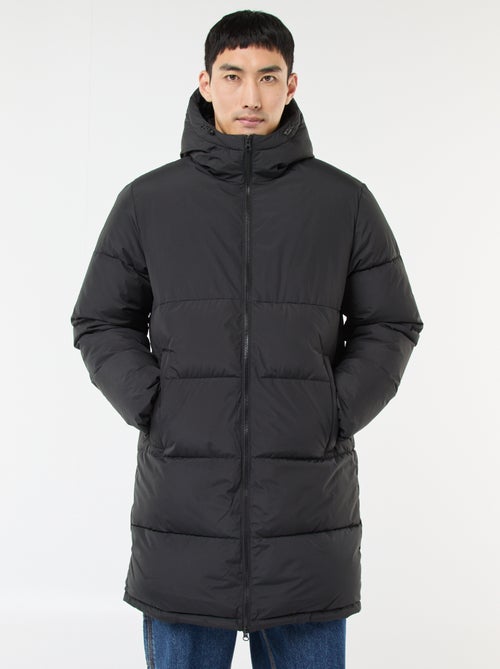 Casaco comprido acolchoado com capuz liso - Kiabi