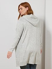 Casaco comprido com capuz em malha brilhante