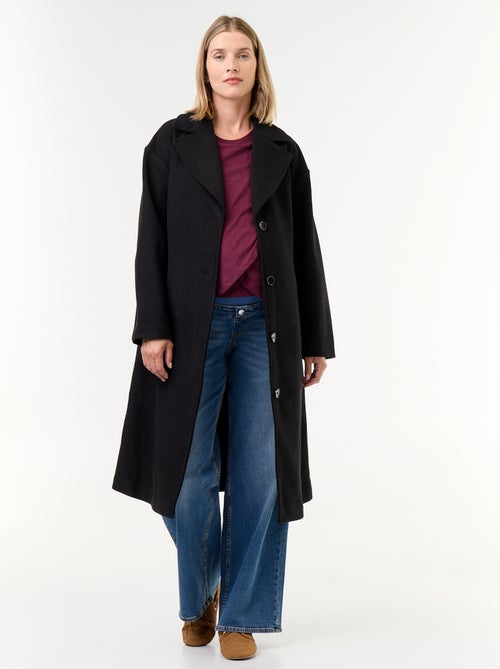 Casaco comprido de imitação de lã com gola de alfaiataria - Kiabi Casaco comprido de imitação de lã com gola de alfaiataria - Kiabi