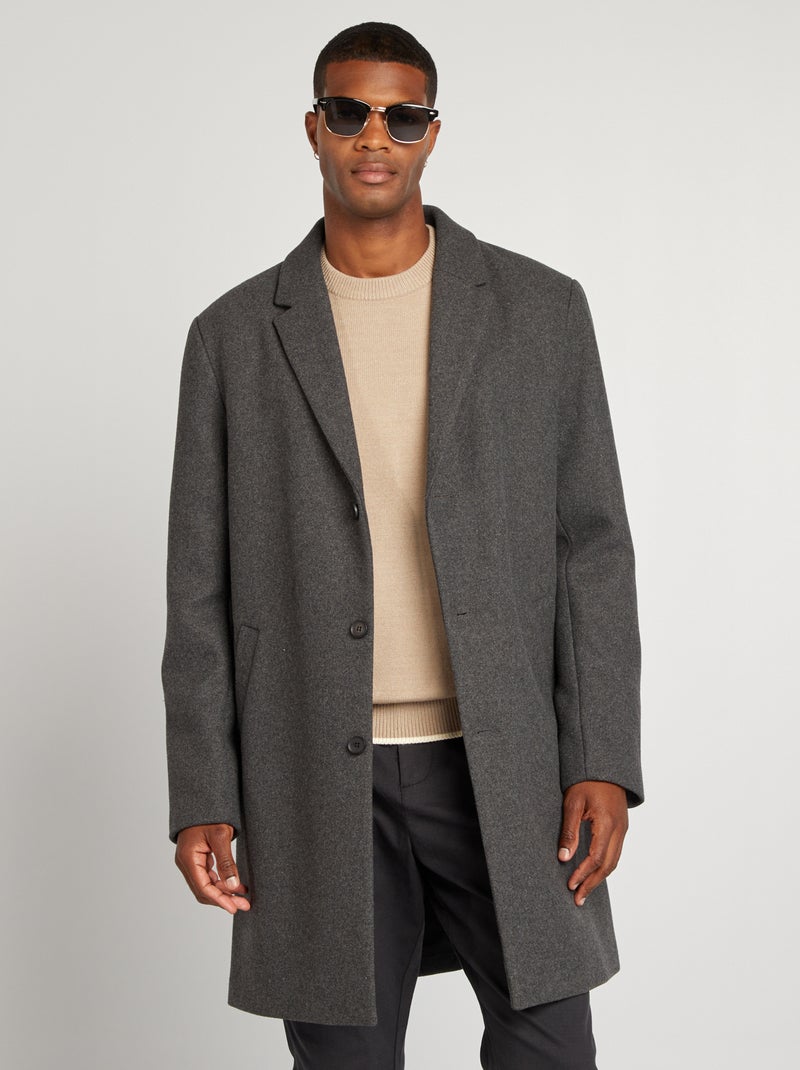 Casaco comprido de lã misturada CINZA - Kiabi