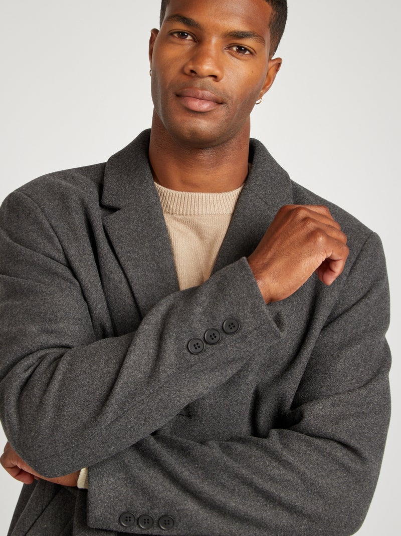 Casaco comprido de lã misturada CINZA - Kiabi