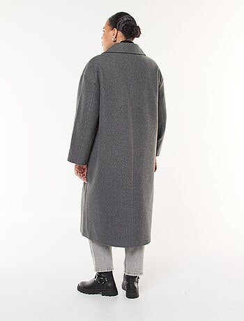 Casaco comprido efeito lã com 2 bolsos com aba