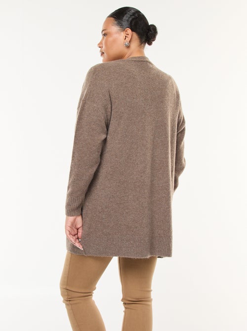 Casaco comprido em malha de tricô com 2 bolsos - Kiabi