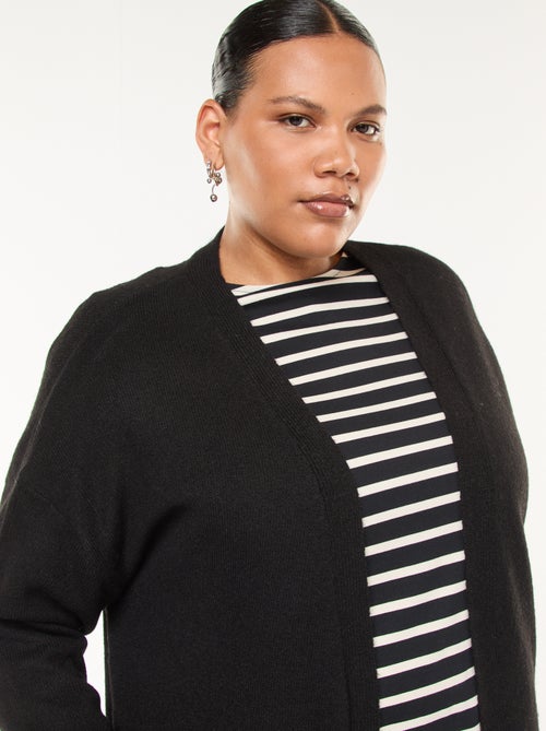 Casaco comprido em malha de tricô com 2 bolsos - Kiabi