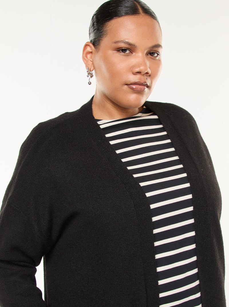 Casaco comprido em malha de tricô com 2 bolsos Preto - Kiabi