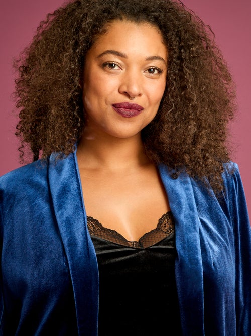 Casaco comprido em veludo acetinado - Kiabi