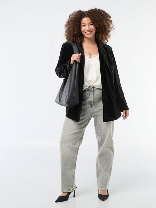 Casaco comprido em veludo acetinado - Kiabi