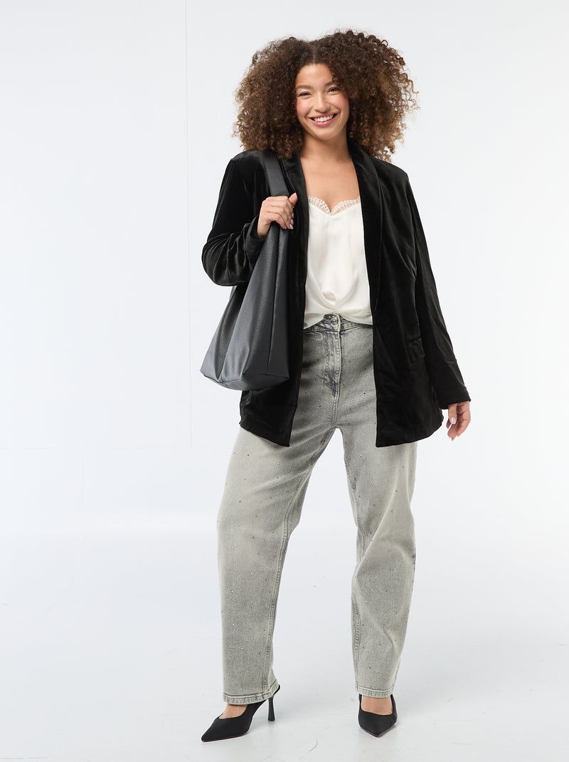 Casaco comprido em veludo acetinado Preto - Kiabi