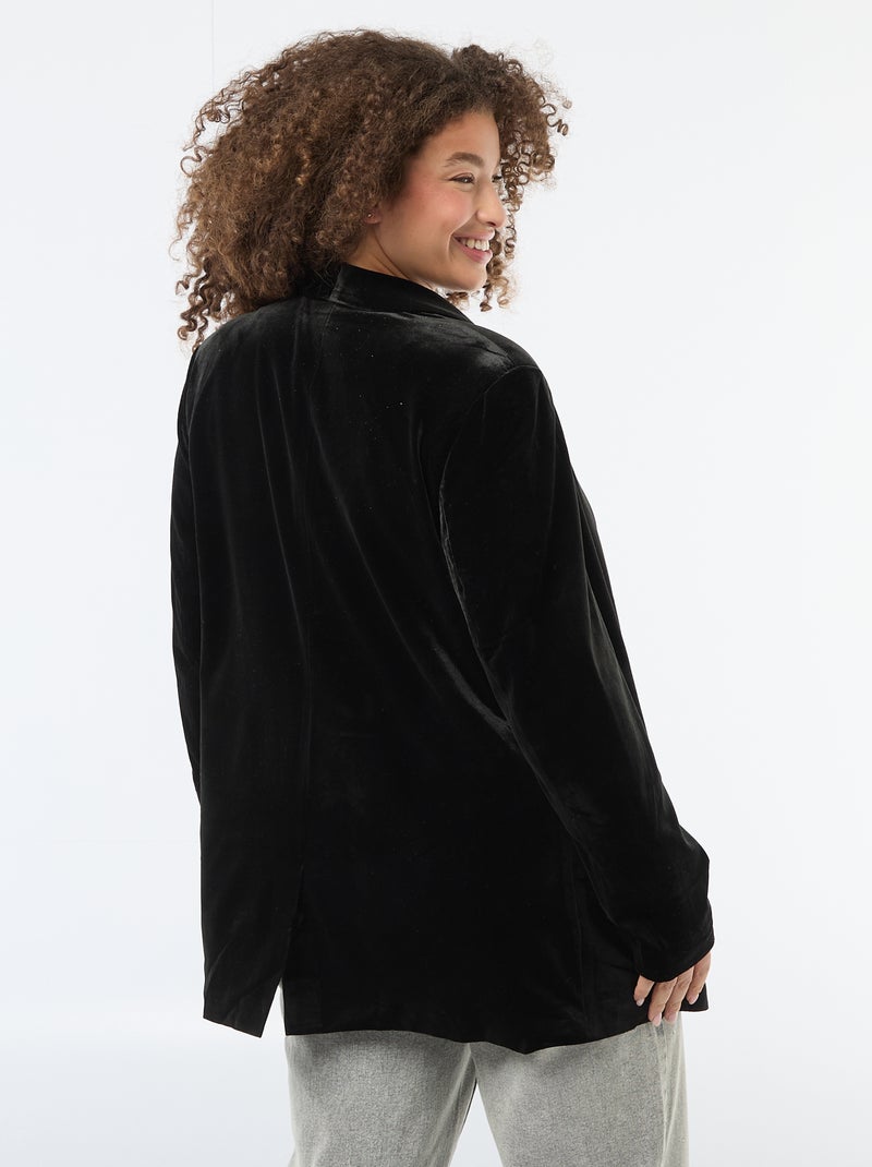 Casaco comprido em veludo acetinado Preto - Kiabi