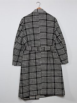 Casaco comprido estampado pied de coq - Kiabi