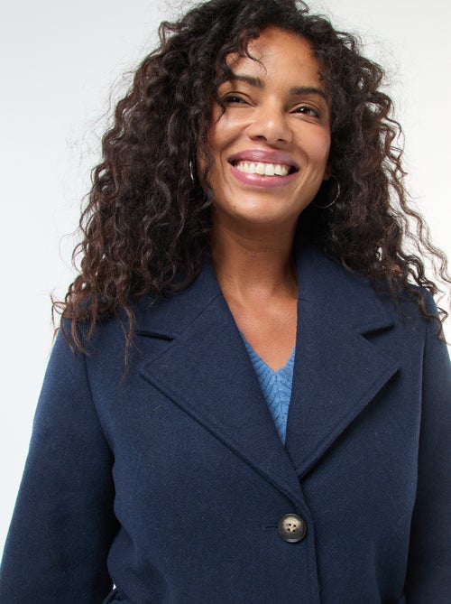 Casaco comprido estilo lã com cinto - Kiabi