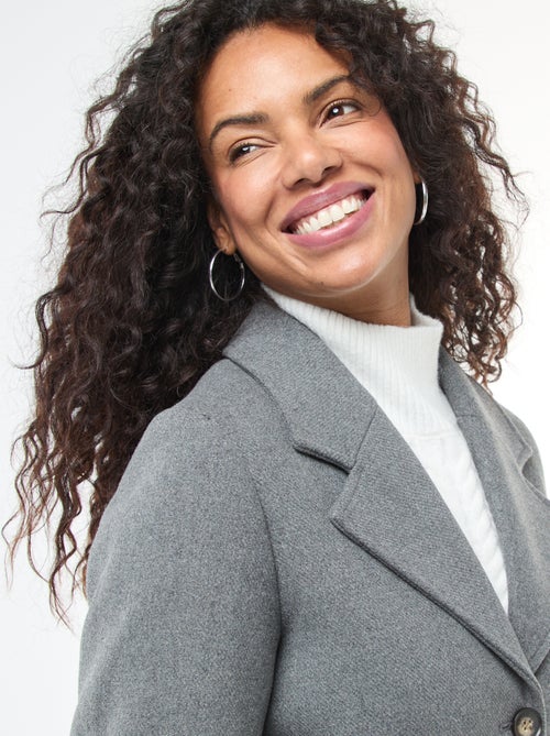 Casaco comprido estilo lã com cinto - Kiabi