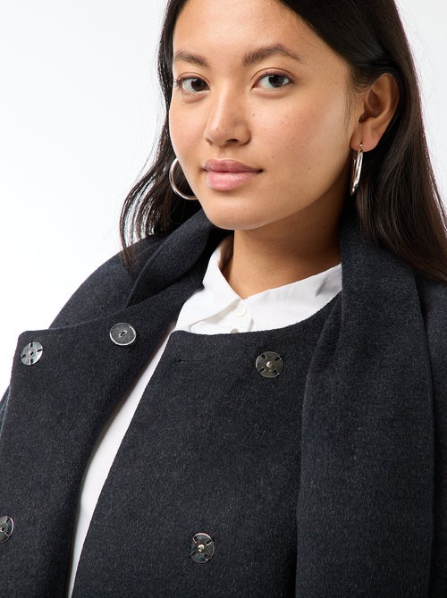 Casaco comprido estilo lã com gola redonda e cachecol cosido - Kiabi