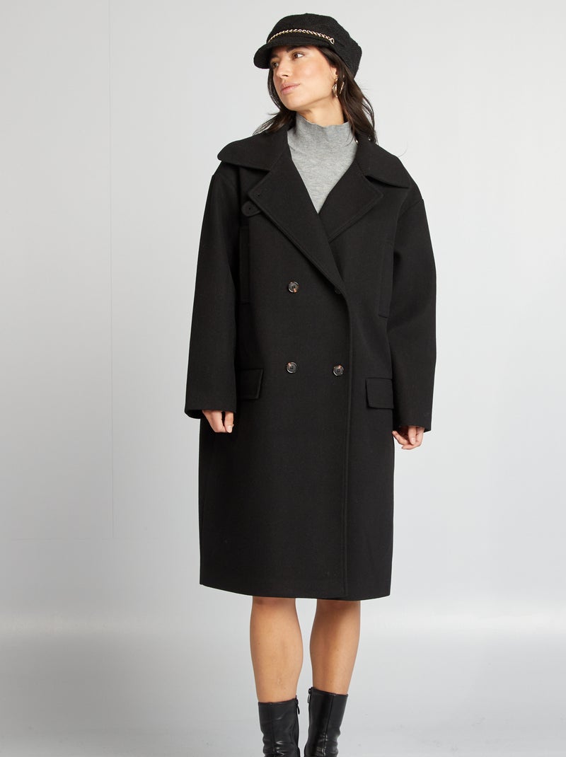 Casaco comprido forma oversize Preto - Kiabi