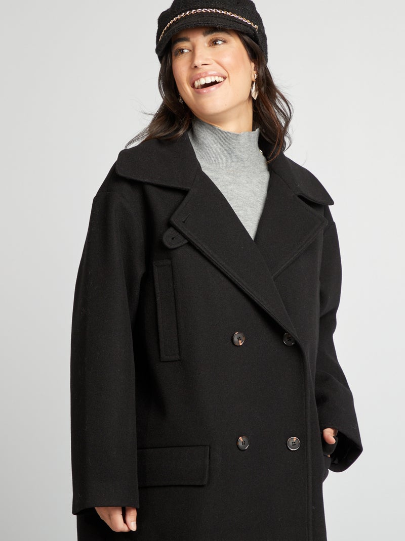 Casaco comprido forma oversize Preto - Kiabi