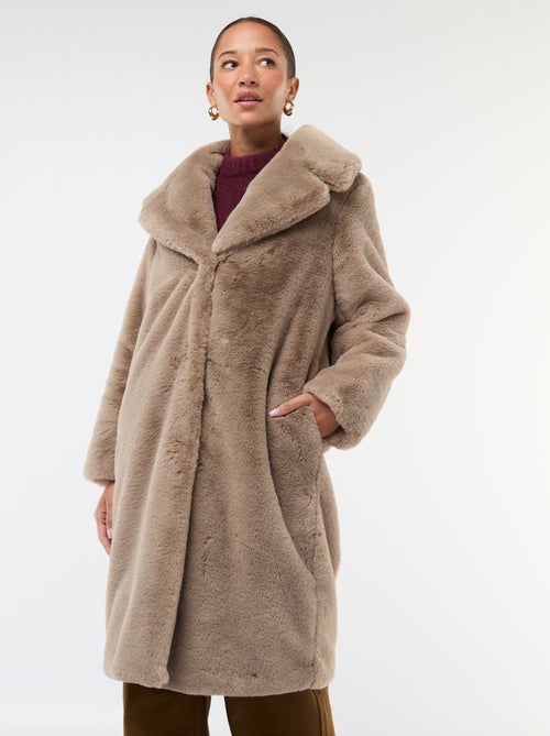 Casaco comprido imitação de pele - Kiabi