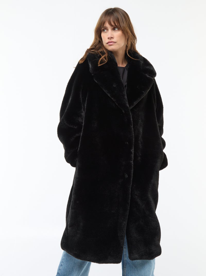 Casaco comprido imitação de pele Preto - Kiabi