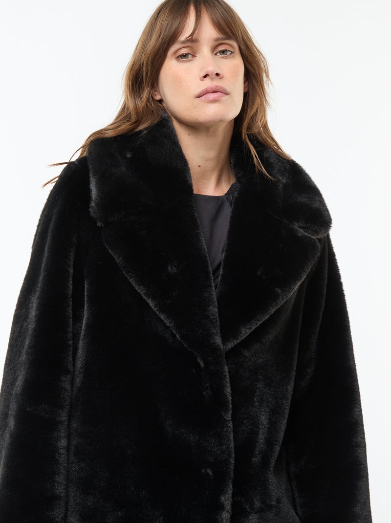 Casaco comprido imitação de pele Preto - Kiabi